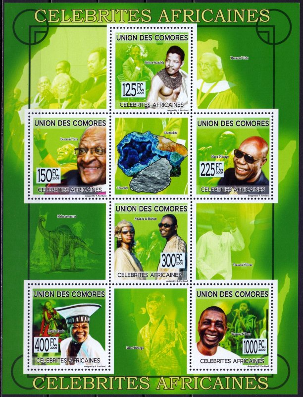 Comoro Islands. 2009. klb 2224-29. Nobel laureates, dinosaurs, minerals. MNH.