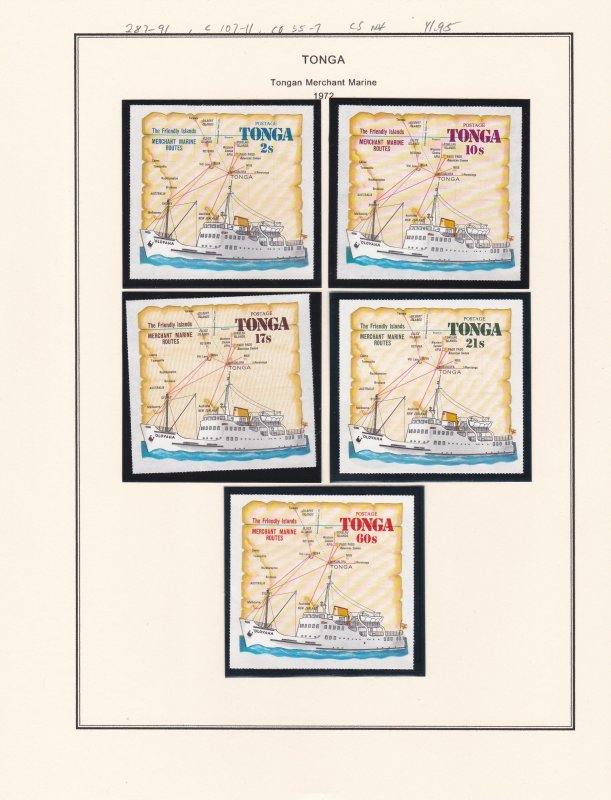 Tonga # 287-291, C107-111, CO55-57, Tonga Merchant  Marine, NH, 1/2 Cat.