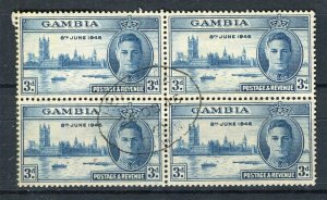 GAMBIA; 1946 early GVI Victory issue fine used BLOCK of 4 fine Postmark