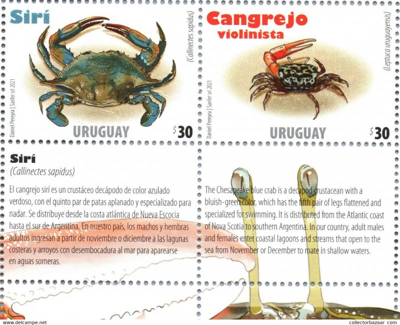 Spring issue Crabs Crayfish crustaceans marine life URUGUAY 2021 MNH stamp se...