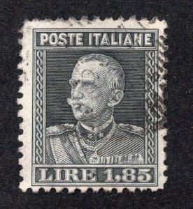 Italy 1927 1.85 l black Emmanuel III, Scott 194 used, value = 65c