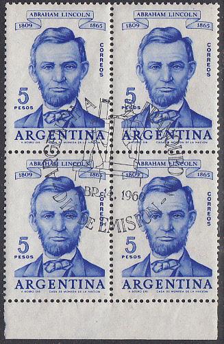 Argentina #712 FD Cancel on Block of Four - Lincoln