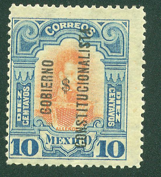 MEXICO 428 10c With $ Revolutionary overprint MINT, NH. VF.