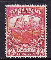 Newfoundland-Sc#116- id12-unused LH 2c scarlet caribou-Ubique-1919-
