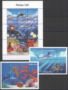 B0536 Antigua & Barbuda Fauna Fish & Marine Life 1Kb+2Bl Mnh