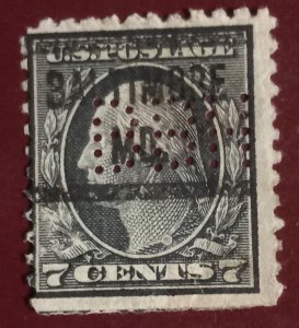 US Scott #507 Precancel Baltimore MD F-VF / Perfin (BBH) 1917 (Closed up tear):