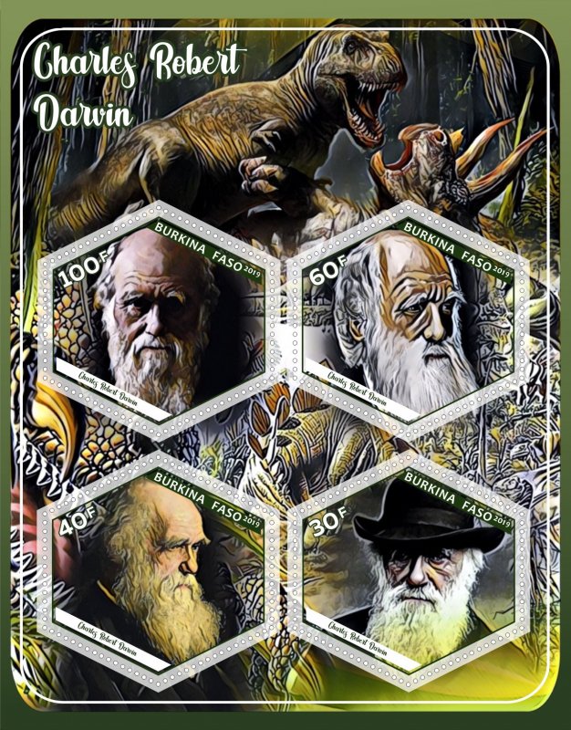 Stamps. Famous people. Charles Darwin  2019 year 1+1 sheets perforated