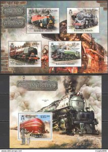 2012 Solomon Islands Steam Trains Locomotives Transport #1671-74+Bl128 ** Ls045