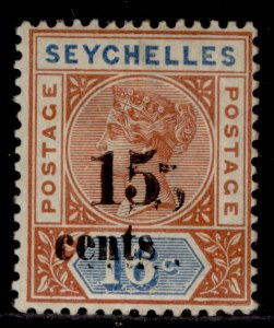 SEYCHELLES QV SG18b, 15c on 16c, M MINT. Cat £1300. SURCH DOUBLE