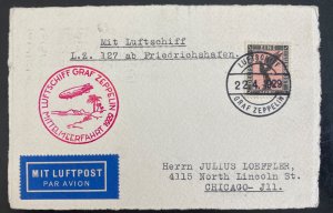 1929 Germany Graf Zeppelin LZ 127 Postcard Cover to Chicago IL Usa Mediterraneal