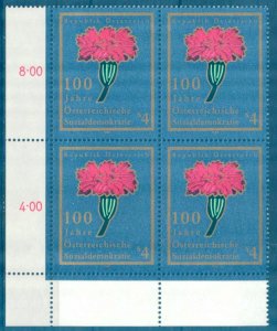 Austria 1988 Austrian Social Democracy 100 Years Flowers Mi. 1940 Block of 4 MNH