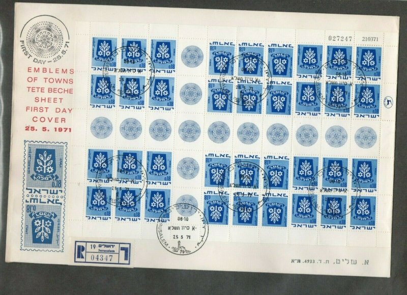 Israel 1971 Town Emblems II Tete Beche Sheets on Official First Day Covers!!