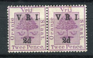 ORANGE FREE STATE; 1901 early ' VRI ' surcharged 2d. issue Mint hinged pair