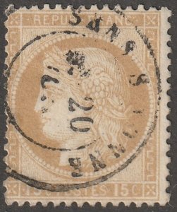 France, stamp, Scott#61,  used, hinged, 1873, 15C