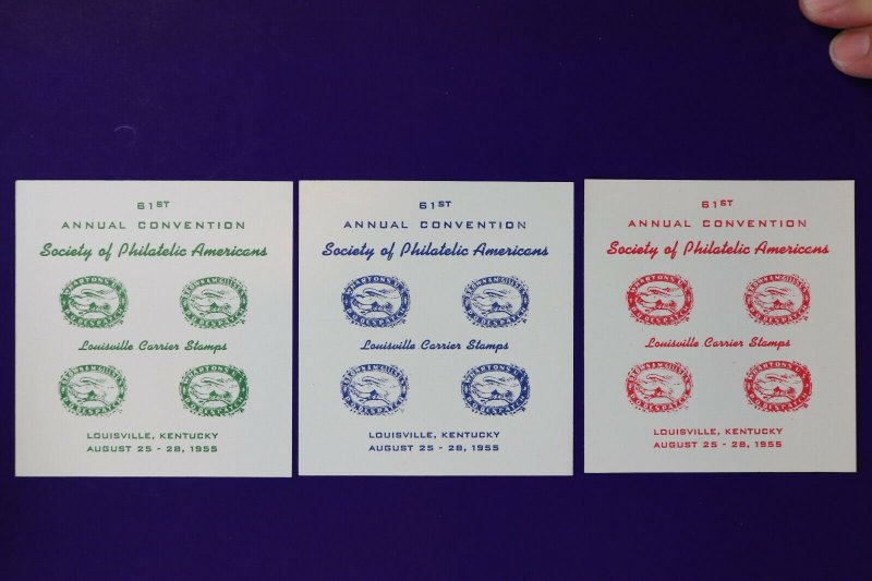 SPA Louisville KY Carrier Local post stamp Philatelic reprint Label ad 1955 set3