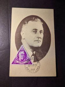 1946 Monaco Portrait Maxi Postcard Cover FDR Franklin Delano Roosevelt President