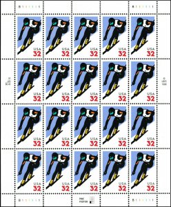 US 3180 Alpine Skiing 32c sheet 20 MNH 1998