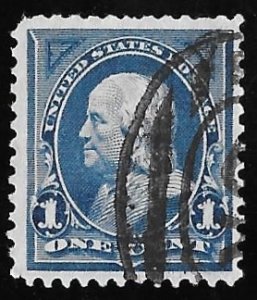 264 1 cent Super Cancel Franklin, Deep Blue Stamp used VF