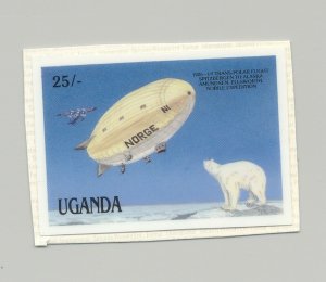 Uganda #550 Zeppelins, Polar Bear 1v Imperf Chromalin Proof on Card