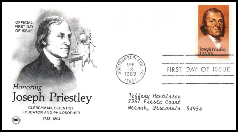 US 2038 Joseph Priestly PCS Typed FDC