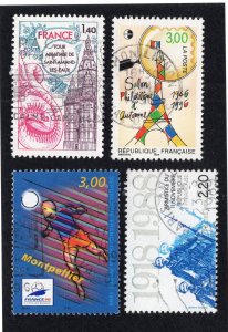 France 1977-96 Group of 4 Commemoratives, Scott 1543, 2129, 2533, 2546 used