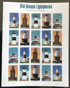 US #5621-5625 MNH Sheet of 20 Mid-Atlantic Lighthouses (.55)