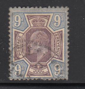 Great Britain used #136 9p Edward VII Variety: Purple dot SW inner frame