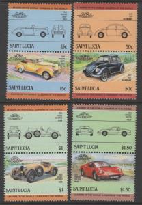 ST. LUCIA 739-742 MNH AUTO 100, CARS IN PAIRS 1985