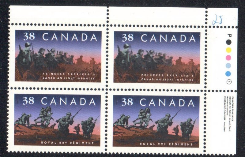 Canada #1250ii Mint MATCH SET -- Plate Blocks Inscription -- Infantry Regiments