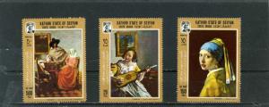 ADEN/KATHIRI 1967 Mi#160-162A PAINTING BY JAN VERMEER SET OF 3 STAMPS MNH 