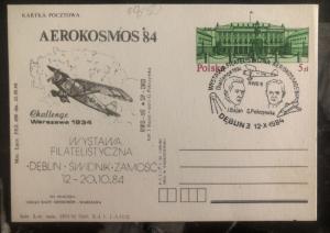 1984 Deblin Poland First Day Postcard Cover FDC Aerokosmos Aviation Congress