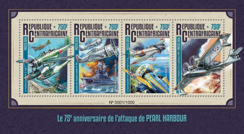 CENTRAFRICAINE 2016 SHEET PEARL HARBOR WORLD WAR WWII