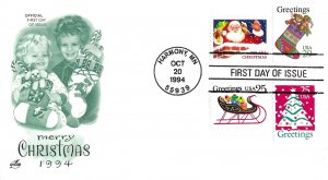 1994 FDC, #2872, 29c Christmas, Art Craft, combo