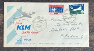 D)1959, NETHERLANDS, FIRST DAY COVER, 40TH ANNIVERSARY ISSUE OF THE DUTCH AIRLI