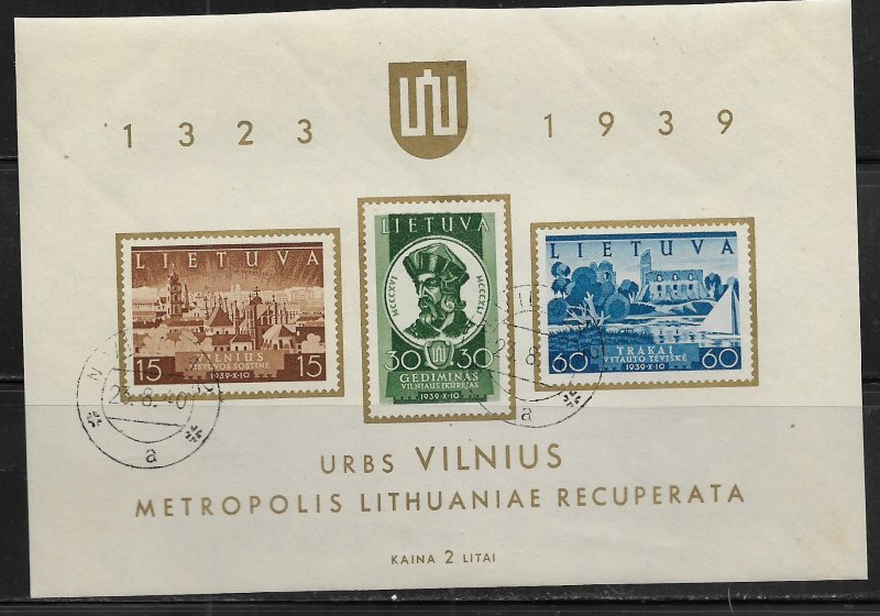 LITHUANIA  316a USED VINIUS TO LITHUANIA SOUVENIR SHEET