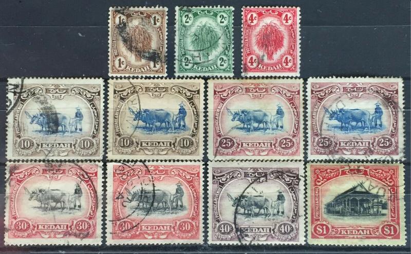 Malaya Kedah 1921-32 Definitives 11V Varieties MSCA Used see description M2297