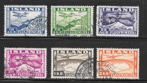 Iceland Scott C15-C20 Used H - 1934 Plane over Scenic Places Set - SCV $88.50