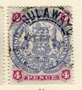 RHODESIA; 1897 early classic Springbok issue used 4d. value,