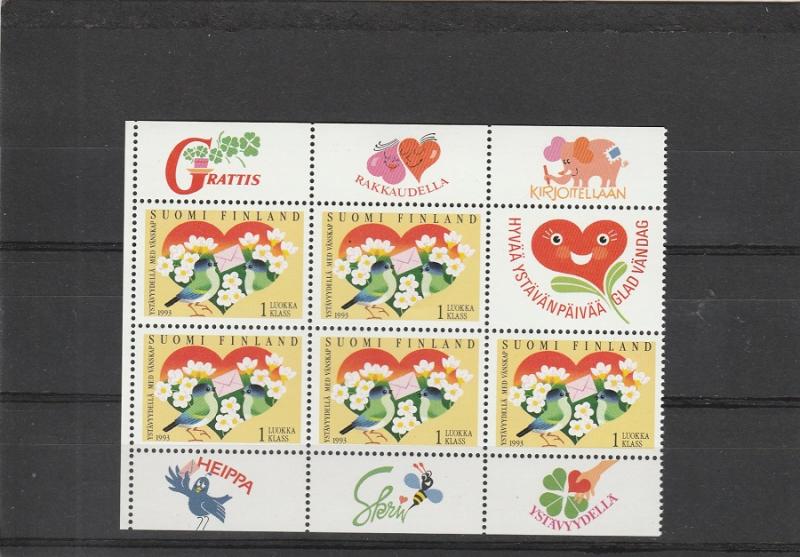 Finland  Scott#  906a  MNH  Booklet Pane of 5 + Label  (1993 Friendship)