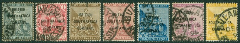 SG 58-64 Rhodesia 1896. ½d to 1/-. Good fine used set of 7 CAT £350