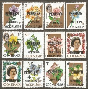 PENRHYN ISLANDS Sc# 35 - 46 MNH FVF Set12 Queen Elizabeth II QEII & Flowers