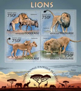 Togo - Lions - 4 Stamp Sheet - 20H-565