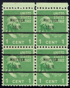 1938 1c Washington with precancel from WHITTIER CA (804-71) margin Block of 4.