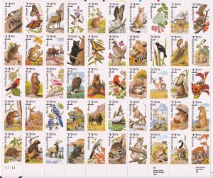 Sc# 2286 / 2335 U.S 22¢ North America Wildlife 1987 sheet of 50 MNH CV $50.00