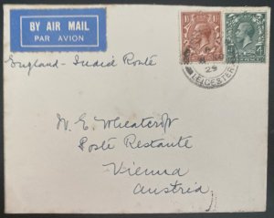 1929 Leicester England First Flight airmail Cover  FFC To Vienna Austria