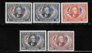 Paraguay 1950 Franklin D Roosevelt Flags Sc C184-C188 MNH A1936