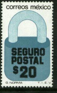 MEXICO G33 $20P Padlock Insured Letter Wmk Fosfo Paper 2 MINT, NH. VF.