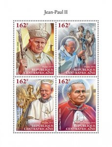 C A R - 2018 - Pope John Paul II - Perf 4v Small Format Sheet -Mint Never Hinged