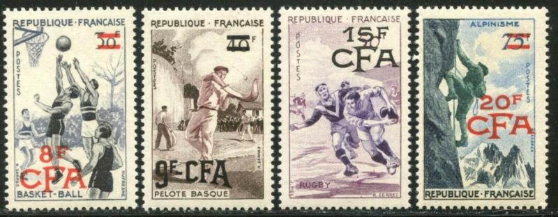 REUNION Sc#318-321 1956 Overprints on France Sports Complete Set OG Mint NH