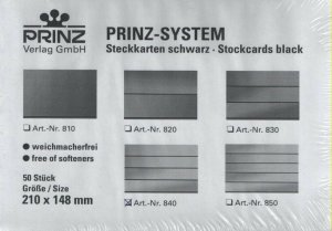 High quality Prinz System black stockcards 210x148mm - 4 strips pack of 50 cards 
